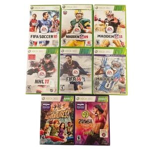 Xbox 360 Sports Game Lot of 8 Madden FIFA NHL Kinect Adventures Zumba Fitness